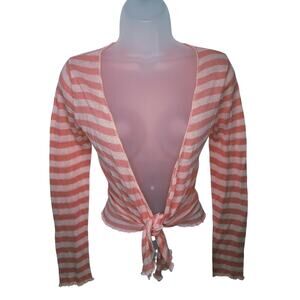 Vintage Y2K Smudge Tie Front Sweater Striped Crop Ballet Shrug Small Lightweight